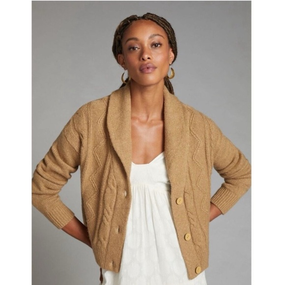 Anthropologie Pilcro Cropped Cableknit Cardigan Collar Cotton Blend Sz L - Picture 1 of 13
